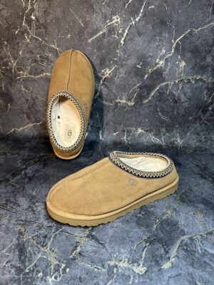 UGG Tasman Beżowe Kapcie Zamszowe z Owczą Wełną