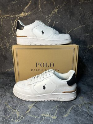 Polo Ralph Lauren Białe Sneakersy Skórzane z Czarną Piętą