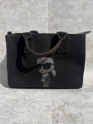 Karl Lagerfeld Czarna Torba Shopper z Cekinowym Logo Karla